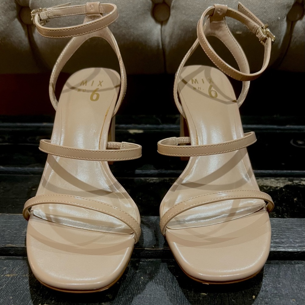 Mix No. 6 Tan Heeled Sandals with Strappy Design